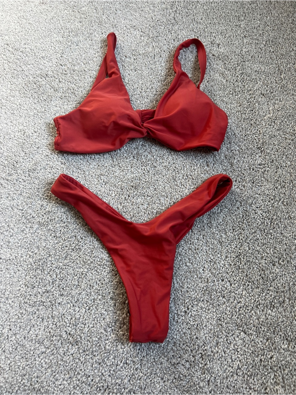SHEIN Deep Red Twist Bikini Set